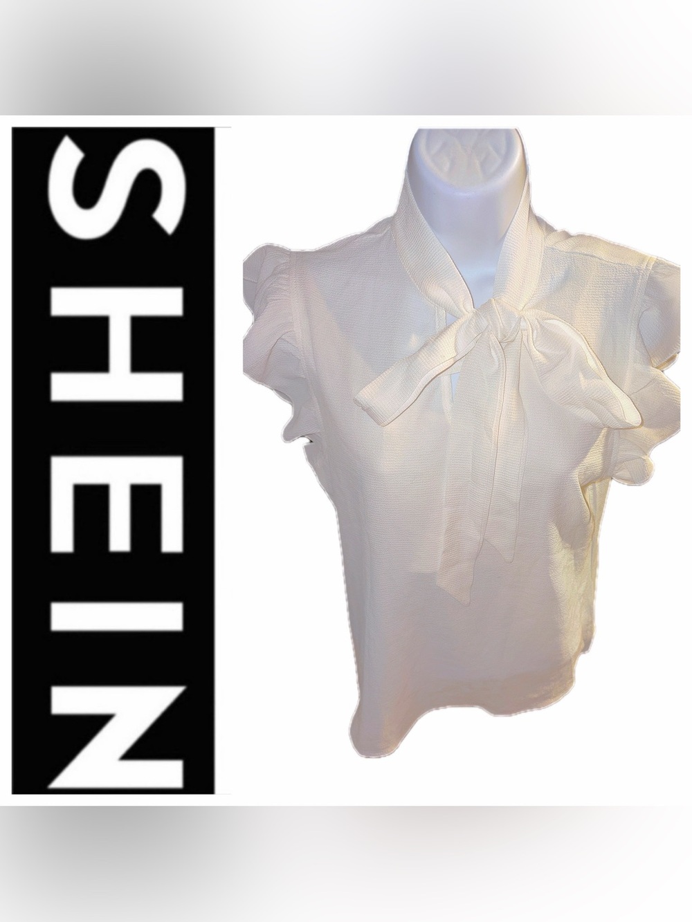 SHEIN White Tie-Neck Ruffle Sleeve Blouse 🤍